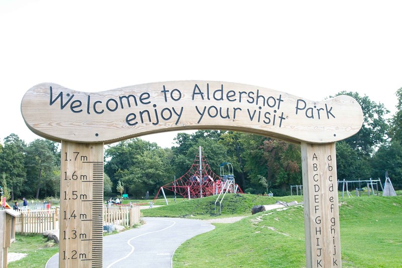 Aldershot Park play area entrance sign