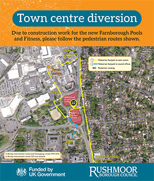 Town centre diversion sign and map