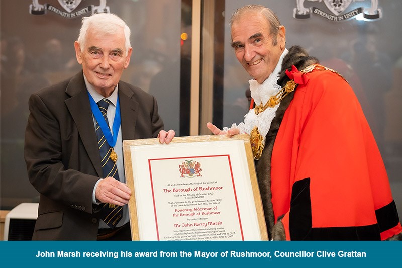 John Marsh Receiving His Award From The Mayor Of Rushmoor Councillor Clive Grattan