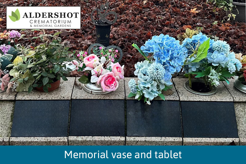 Memorial Vase And Tablet With Blacked Out Plaque