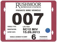 Private hire sample licence plate