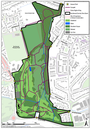 Map of the east side of Southwood Country Park