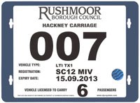 Hackney carriage sample licence plate