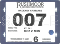 Hackney carriage sample licence plate