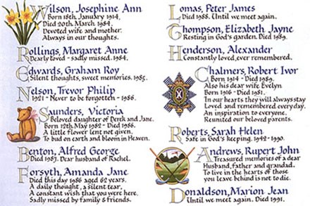 A preview of entries in the Book of Remembrance