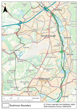 Map showing the borders of Rushmoor - the area of the new local plan