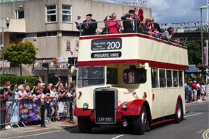 Veterans on the parade bus