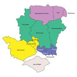 Map showing option 2 - With New Forest part of Southampton and Eastleigh