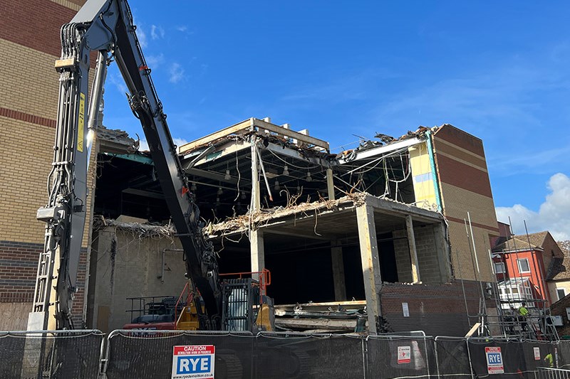 Digger used for demolition of The Galleries