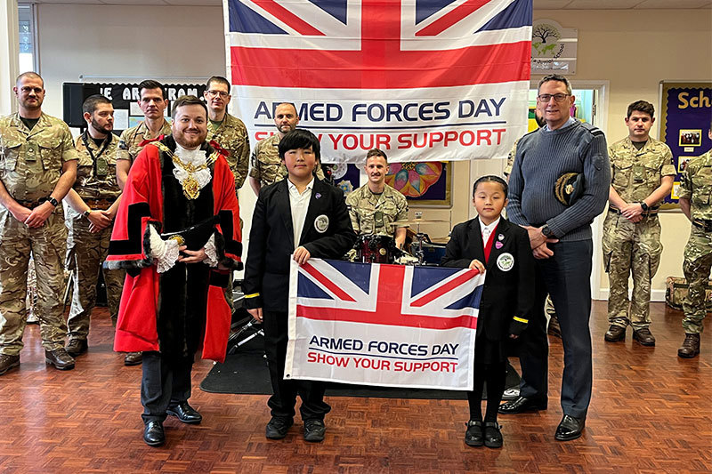 Indoors With The Miltary Band Celebrating With The Armed Forces Day Flag