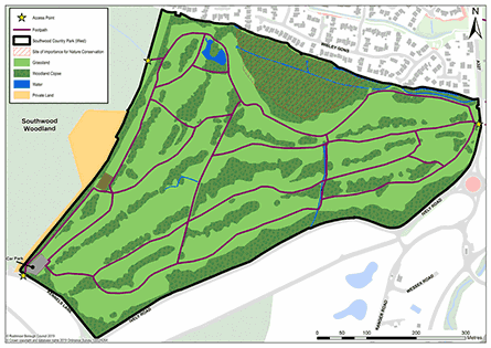 Map of the west side of Southwood Country Park
